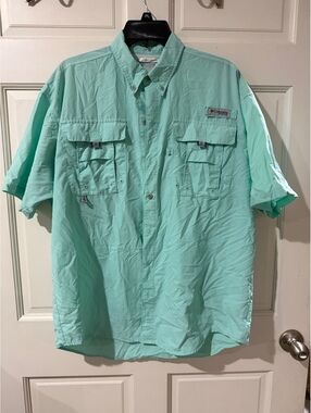 Columbia PFG Short Sleeve Fishing Shirt Medium Mint Green Size Medium
